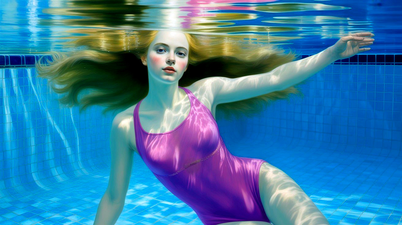 Underwater Scene of a Woman in a Blue Pool