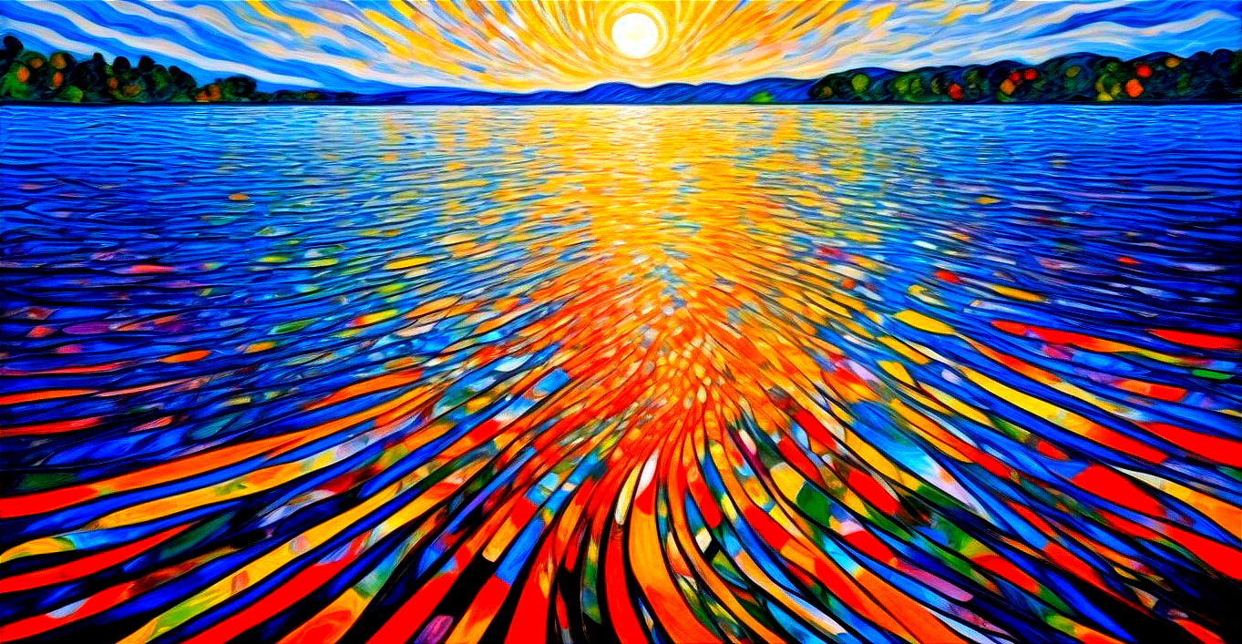 Vibrant Sunset Reflection Over a Calm Lake