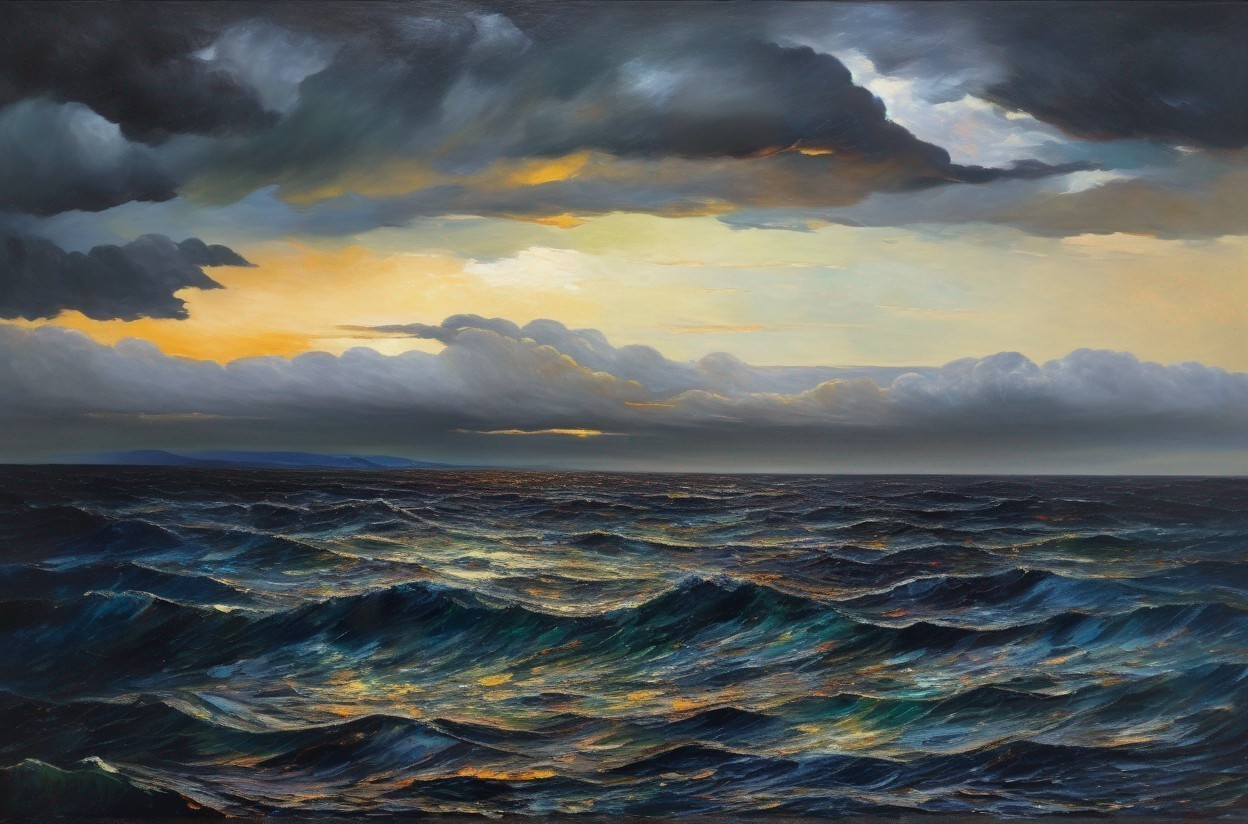 Dramatic Seascape with Tumultuous Waves and Stormy Sky