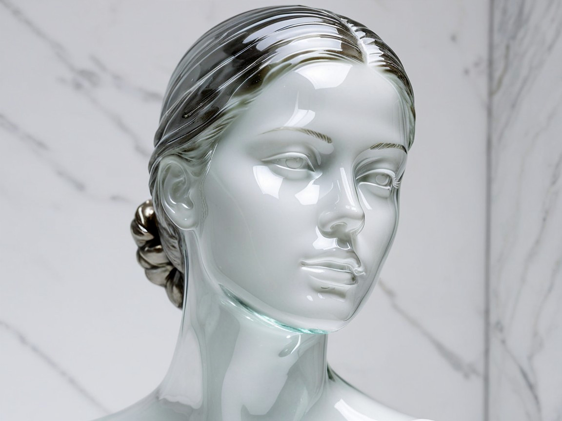 Translucent Glass Mannequin Head with Serene Expression