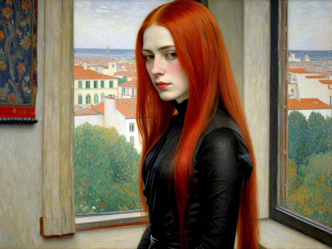 Portrait of a Young Woman with Red Hair by a Window