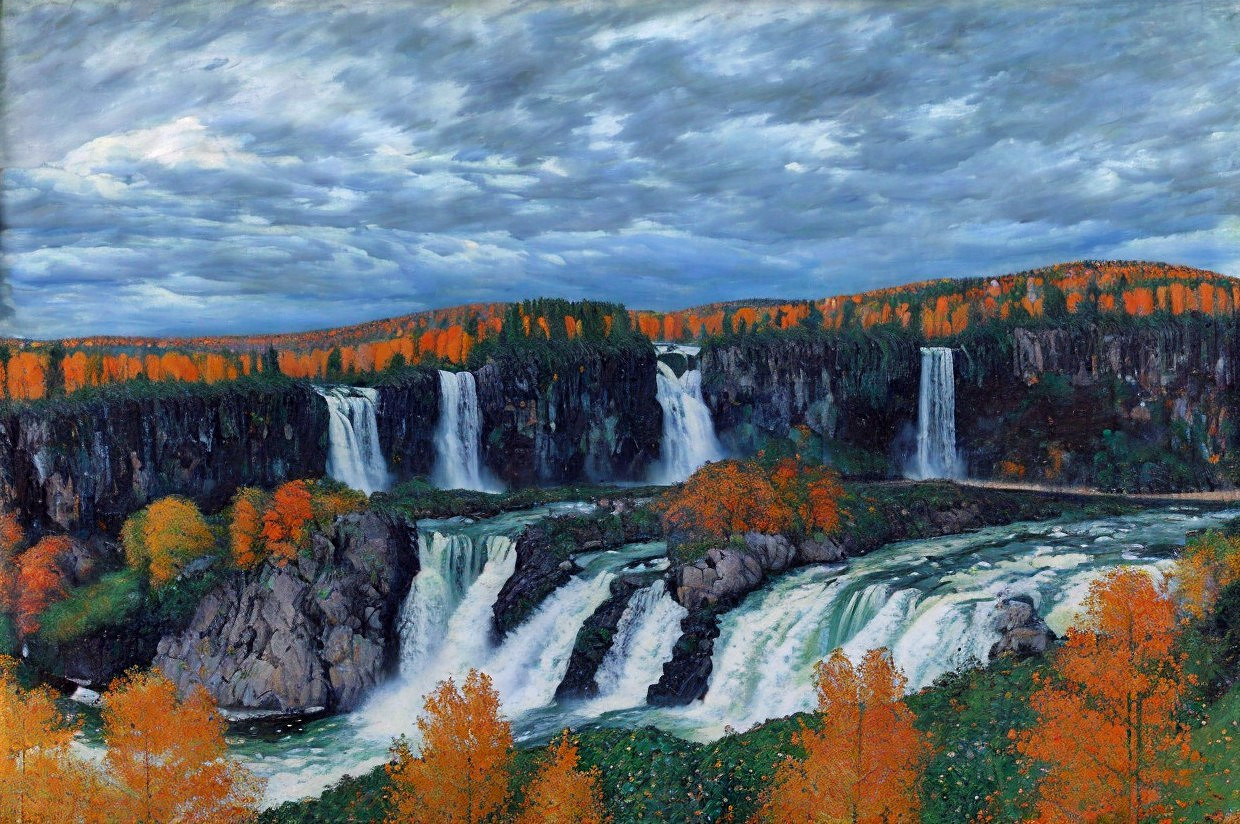 Vibrant Waterfall Surrounded by Autumn Foliage