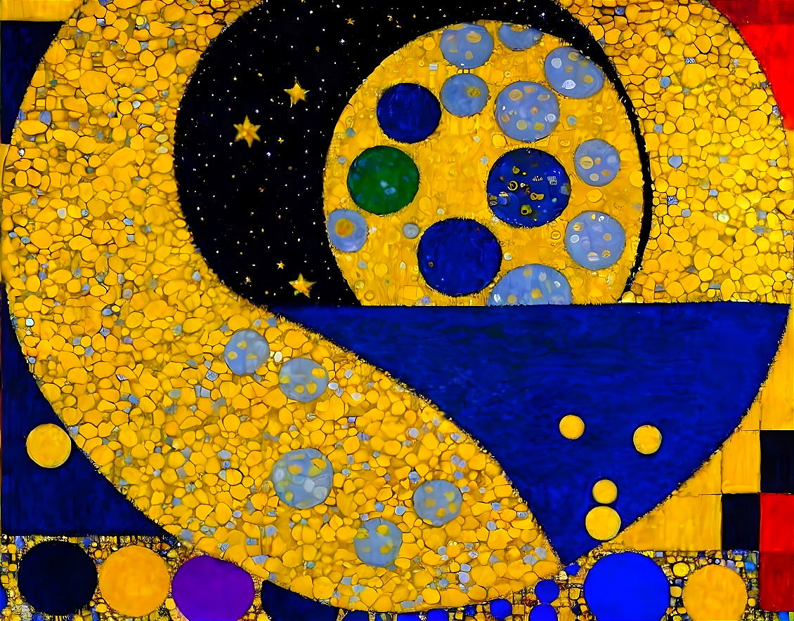 Abstract Mosaic Painting with Yellow and Blue Patterns