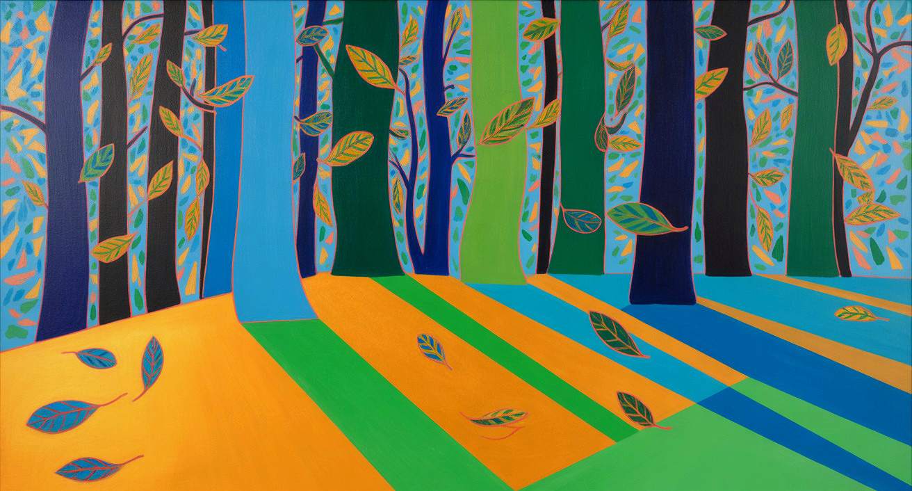 Vibrant Forest Scene with Colorful Trees and Ground