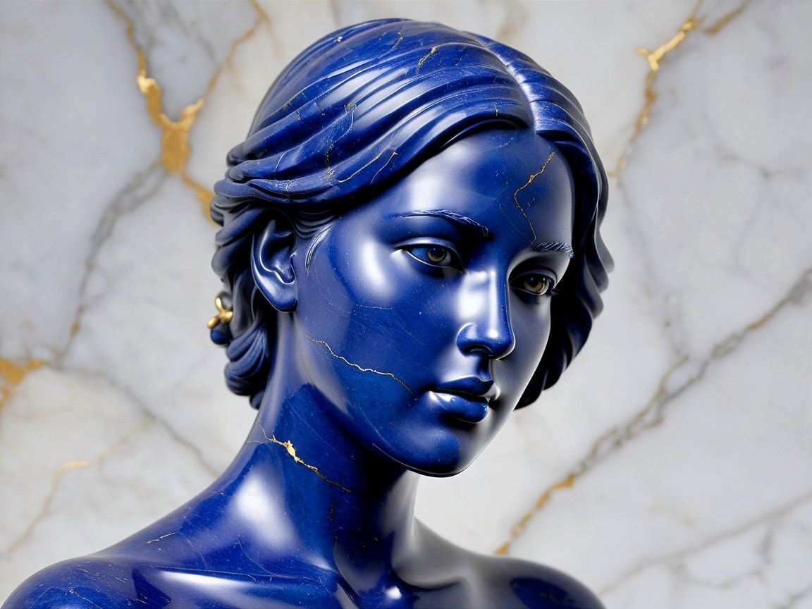 Blue Marble Bust of a Woman with Golden Veining