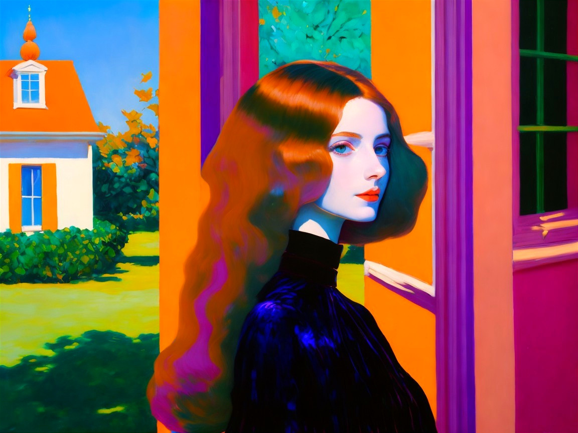 Colorful Portrait of a Woman by a Window