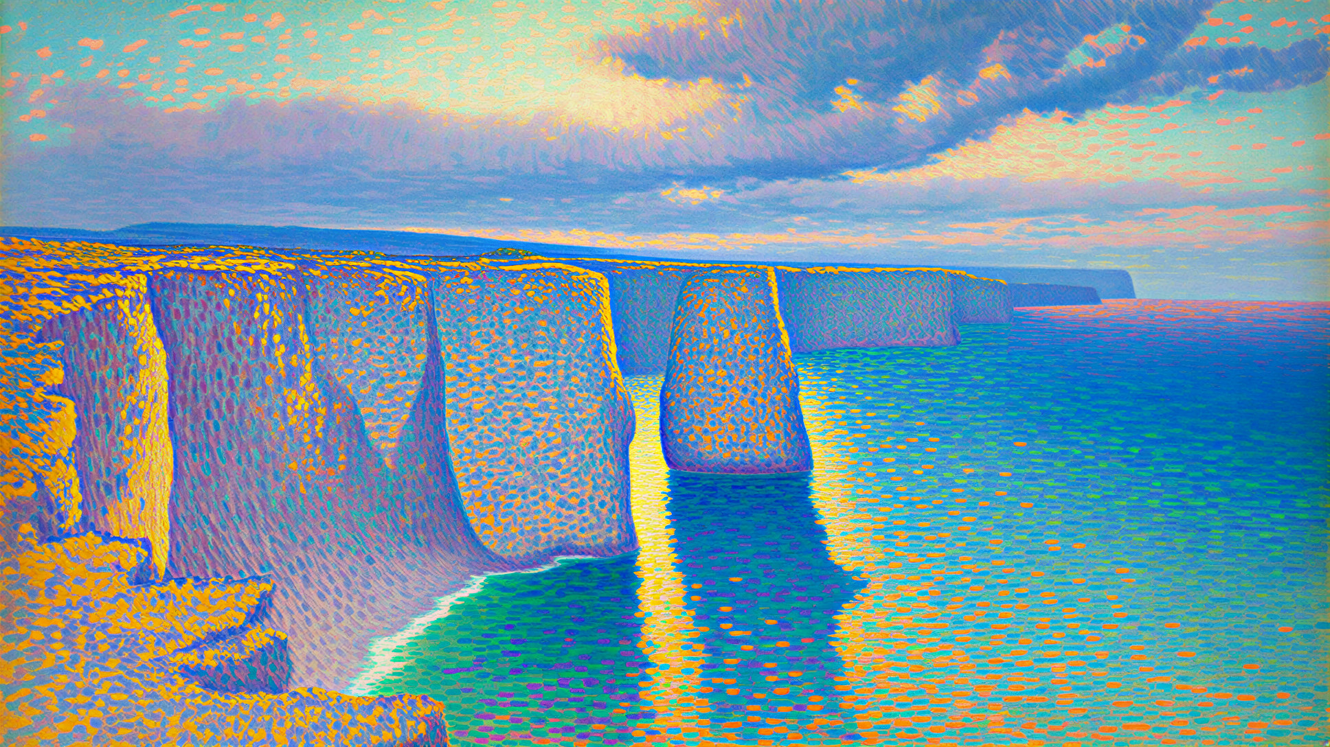 Vibrant Coastal Scene with Cliffs and Ocean Colors