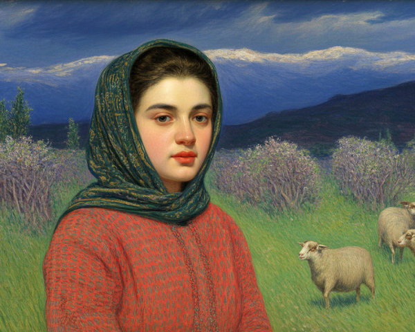 Young Woman in Red Sweater in Serene Landscape