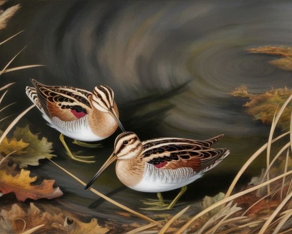 Woodcocks in a Tranquil Wetland Habitat