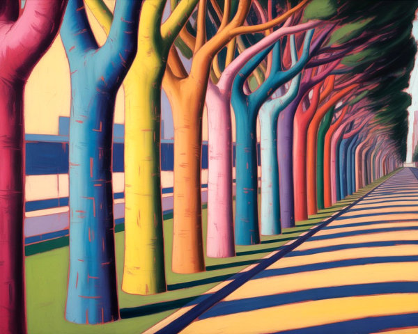Vibrant Landscape with Colorful Trees and Urban Background