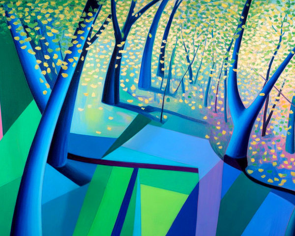Vibrant Abstract Landscape of a Serene Forest Scene