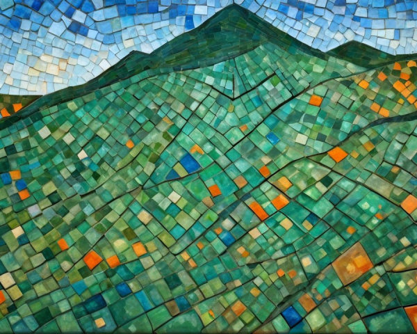 Abstract Digital Painting of a Colorful Mountain Landscape