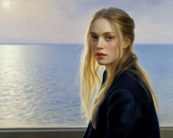 Young Woman Gazing at Serene Sea Through Window
