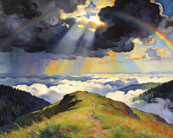 Dramatic Oil Painting of Mountain Landscape and Sky