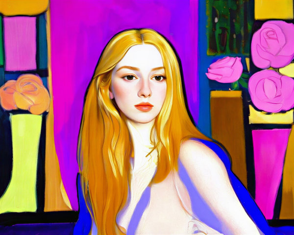Stylized Portrait of a Young Woman with Abstract Colors