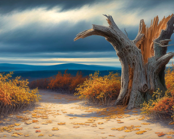 Decayed Tree Surrounded by Vibrant Autumn Foliage