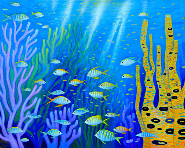 Vibrant Underwater Scene with Colorful Coral and Fish