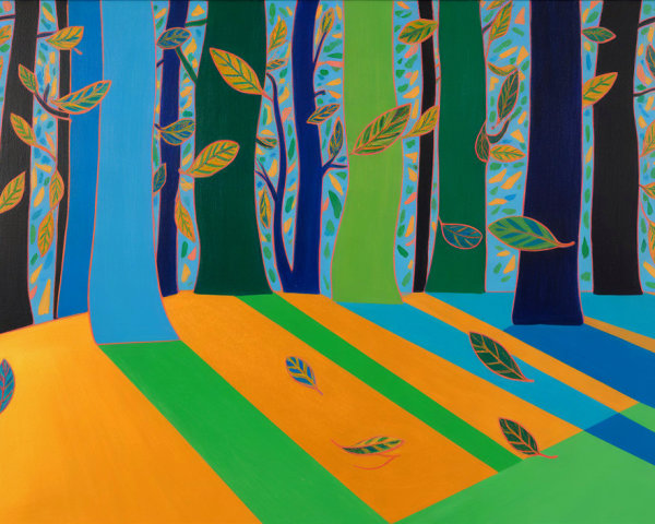 Vibrant Forest Scene with Colorful Trees and Ground