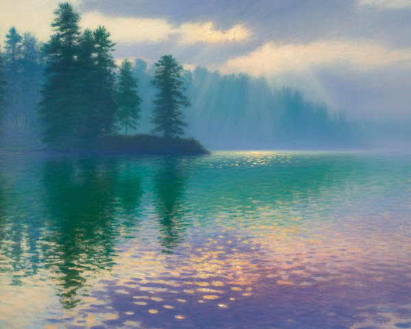 Tranquil Lake Landscape with Pastel Reflections