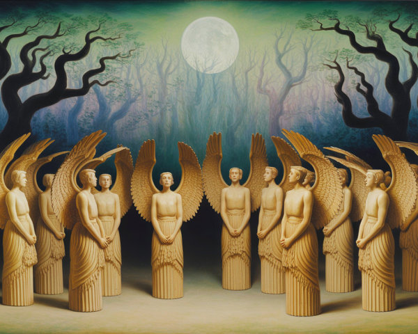 Ethereal Figures in a Moonlit Mystical Forest