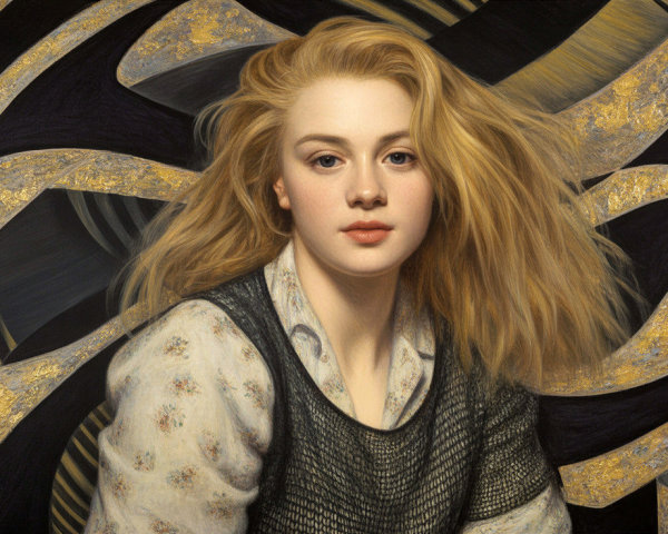 Portrait of a Young Woman with Blonde Hair and Floral Blouse