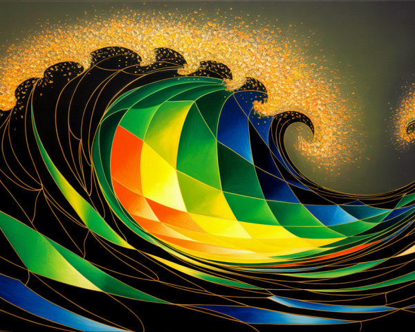 Abstract Wave Art with Geometric Shapes and Colors