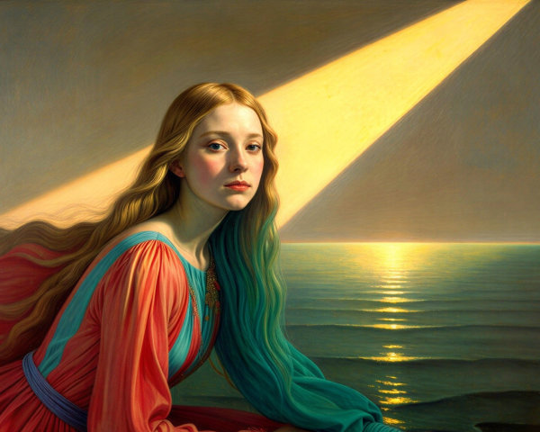 Serene portrait of a young woman with teal hair