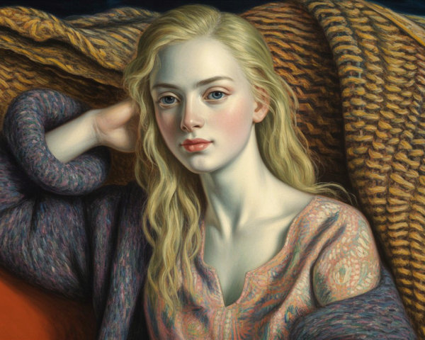 Portrait of a Young Woman in Cozy Sweater and Blanket