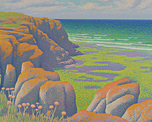 Vibrant Coastal Scene with Rugged Cliffs and Ocean