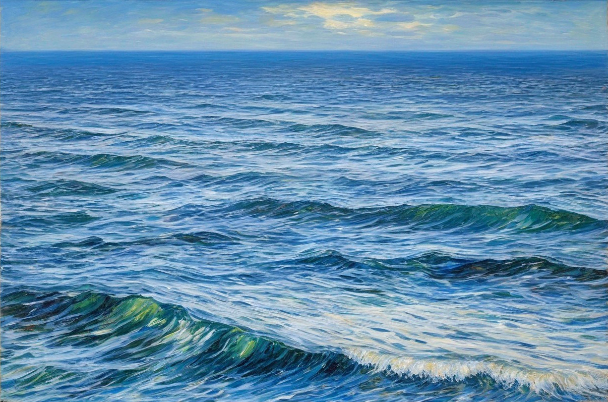 Serene Ocean Scene with Vibrant Blue and Green Waves