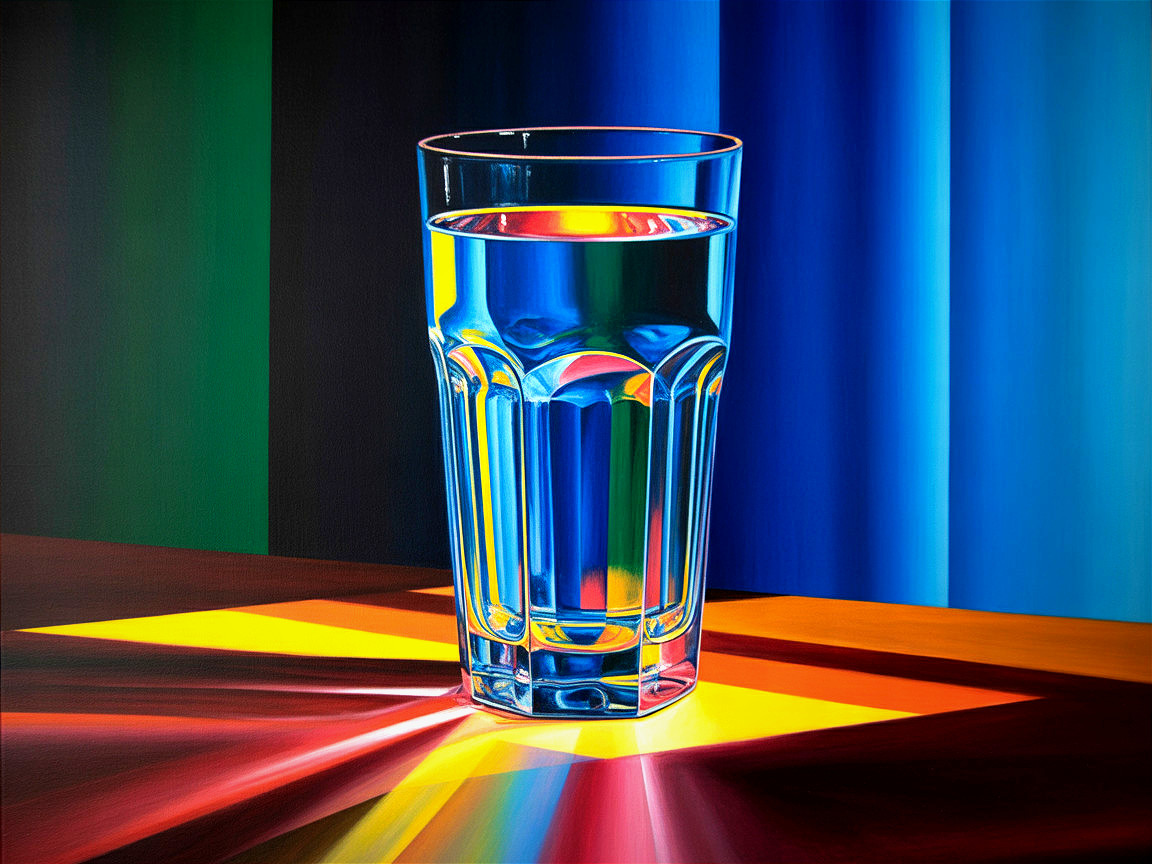 Vibrant Still Life of Glass and Colorful Stripes
