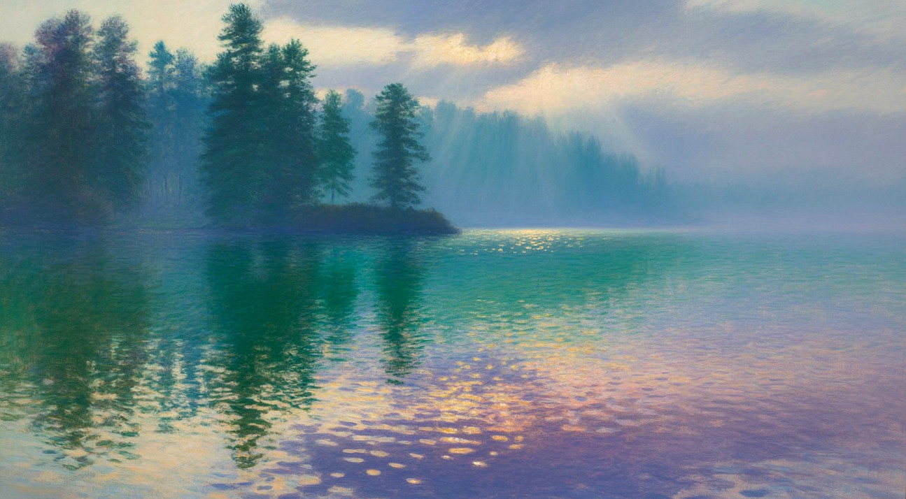 Tranquil Lake Landscape with Pastel Reflections