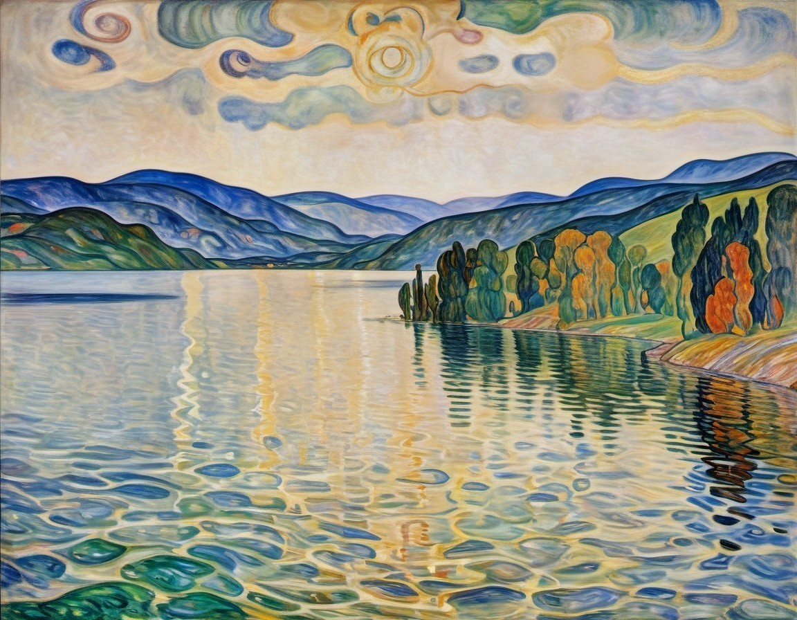 Serene Landscape of Rolling Hills and Tranquil Lake