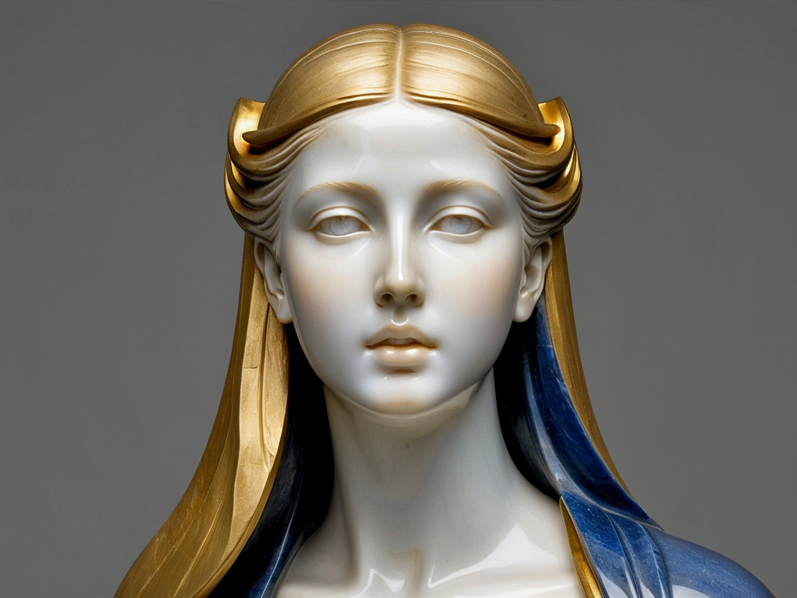 Sculpture of a Serene Woman with Flowing Hair