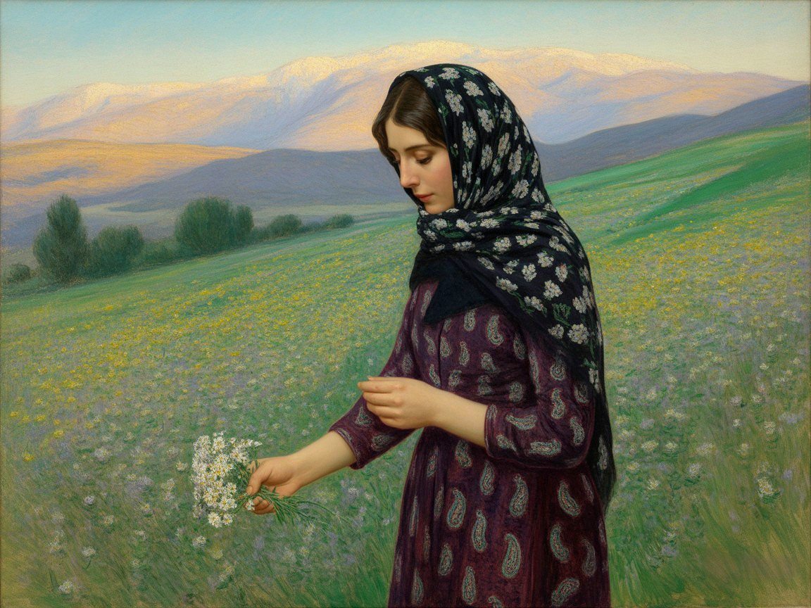 Young Woman Picking Flowers in Vibrant Field