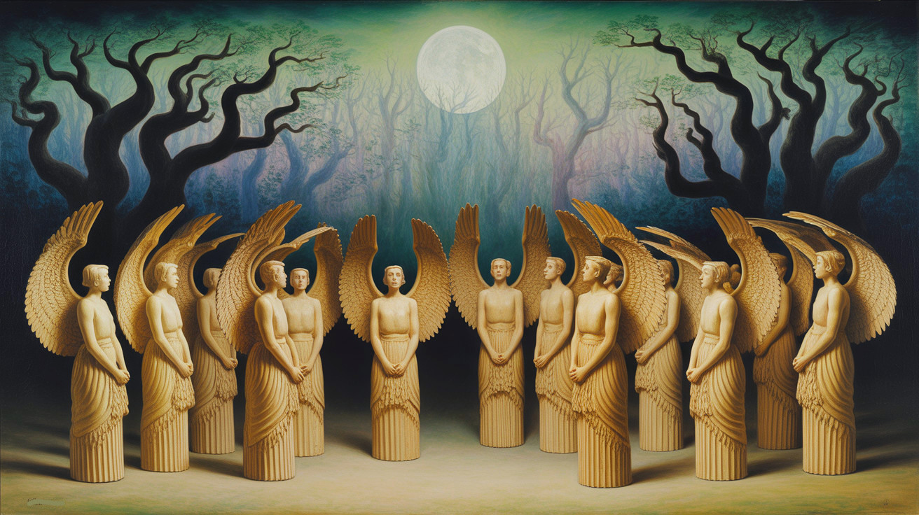 Ethereal Figures in a Moonlit Mystical Forest