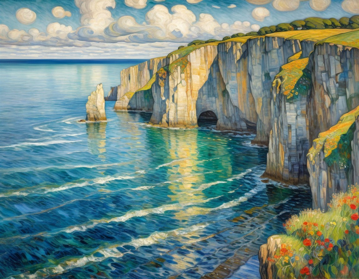 Vibrant Seascape with Cliffs and Tranquil Waters