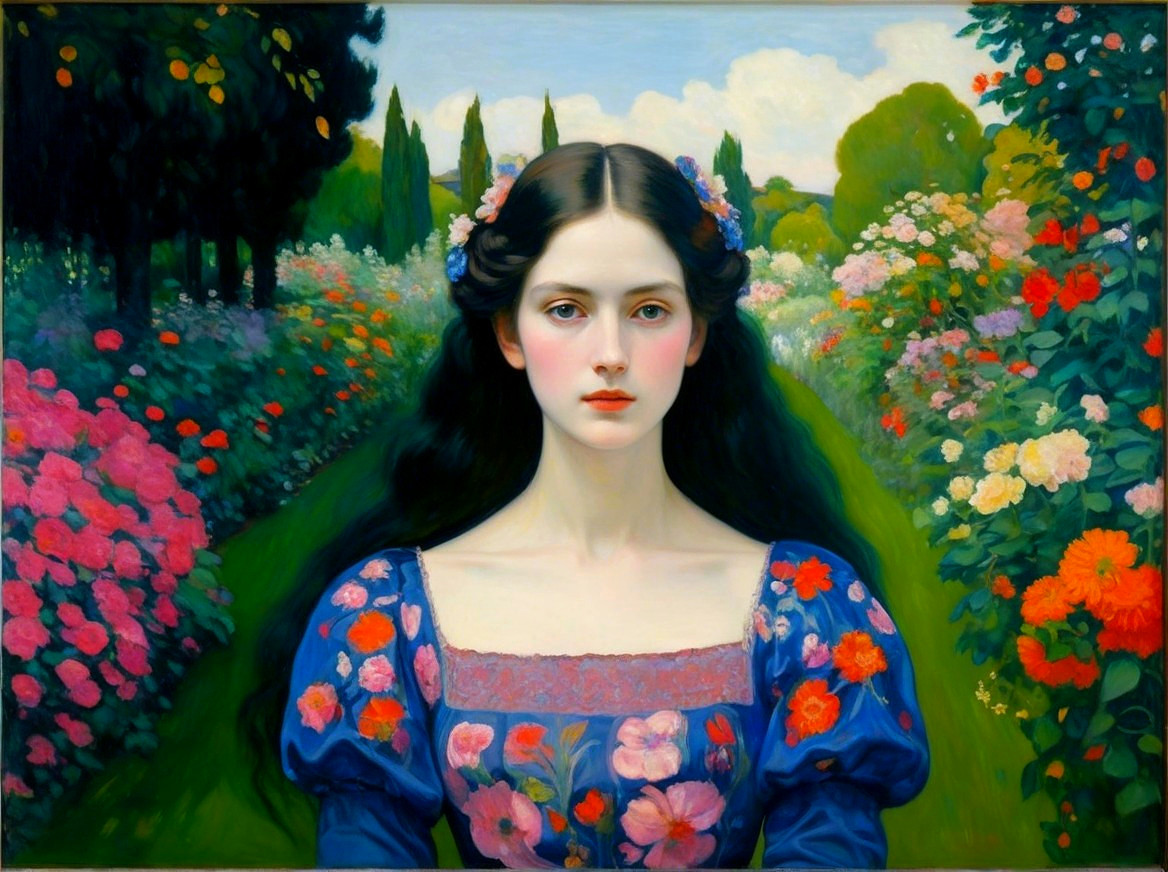 Young Woman in Vibrant Flower Garden Setting
