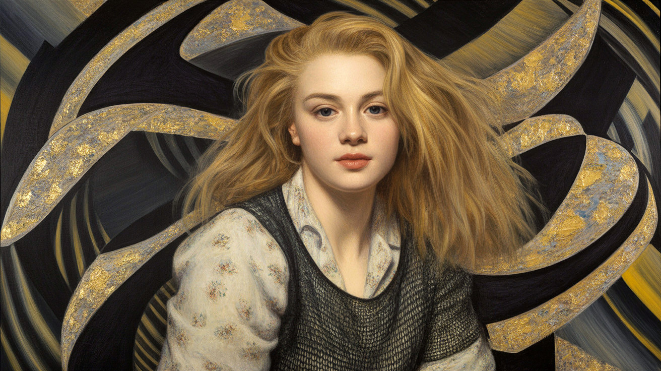 Portrait of a Young Woman with Blonde Hair and Floral Blouse