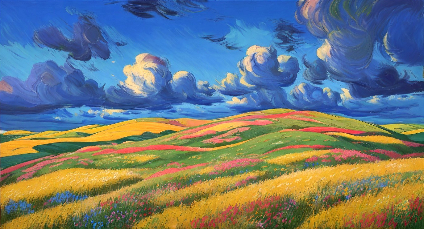 Vibrant Landscape of Colorful Flower Fields and Hills