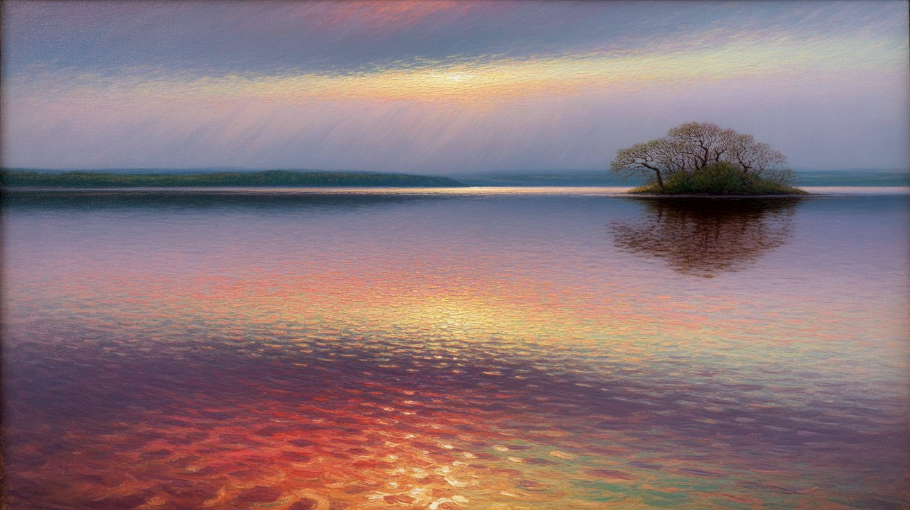 Tranquil Lake Landscape at Sunset with Vibrant Colors