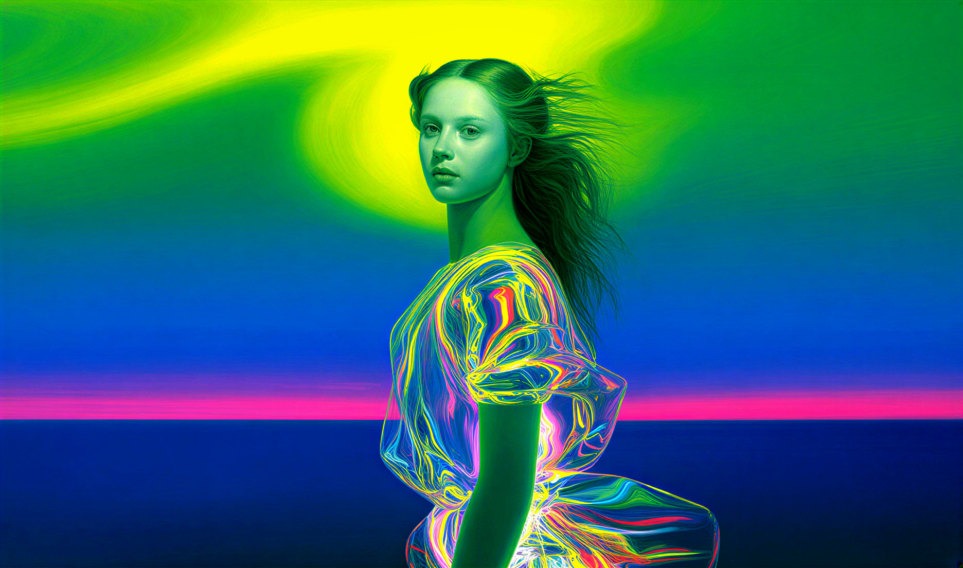 Surreal Portrait of Woman with Vibrant Background