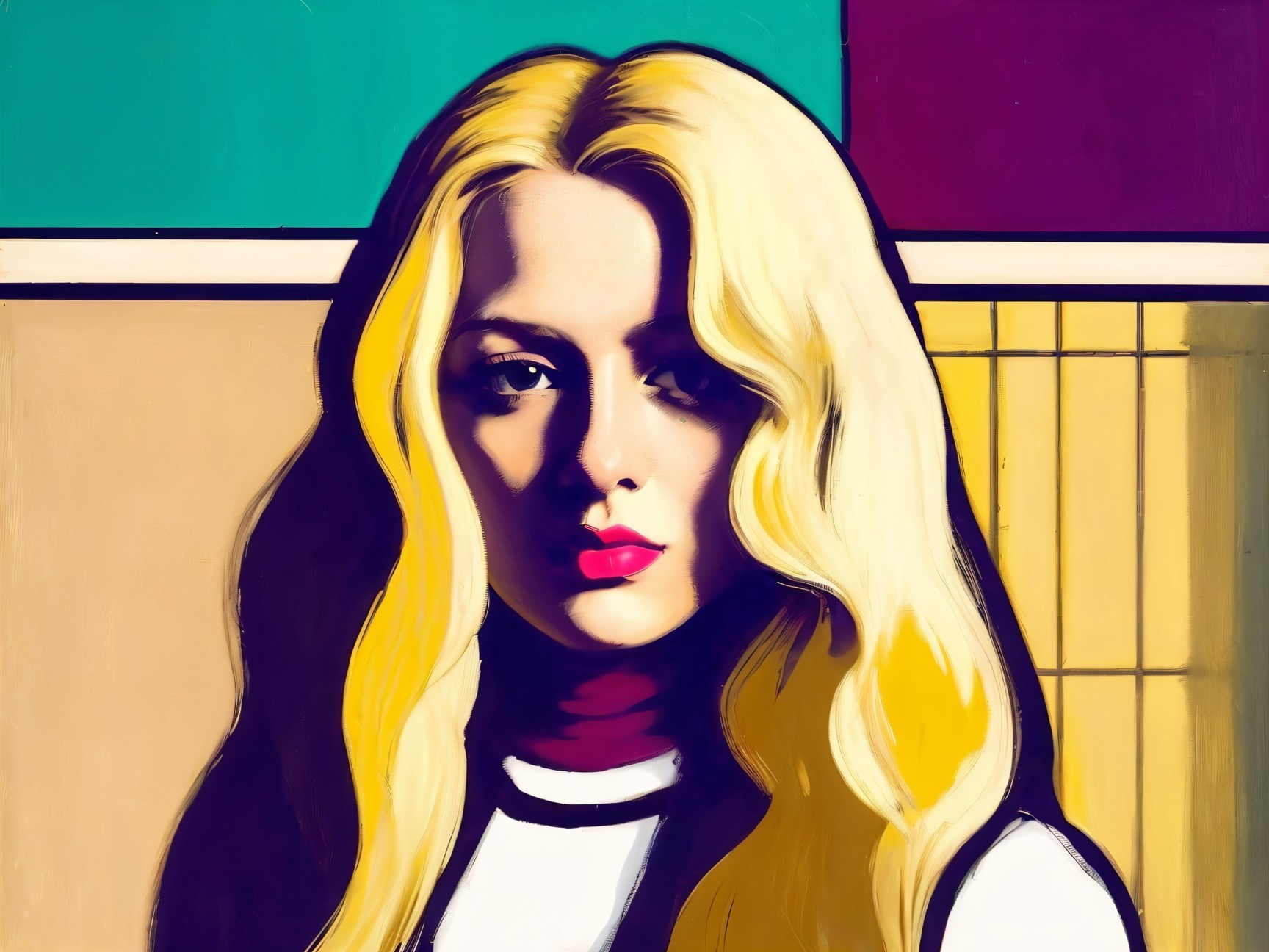 Portrait of a Woman with Blonde Hair and Bold Colors