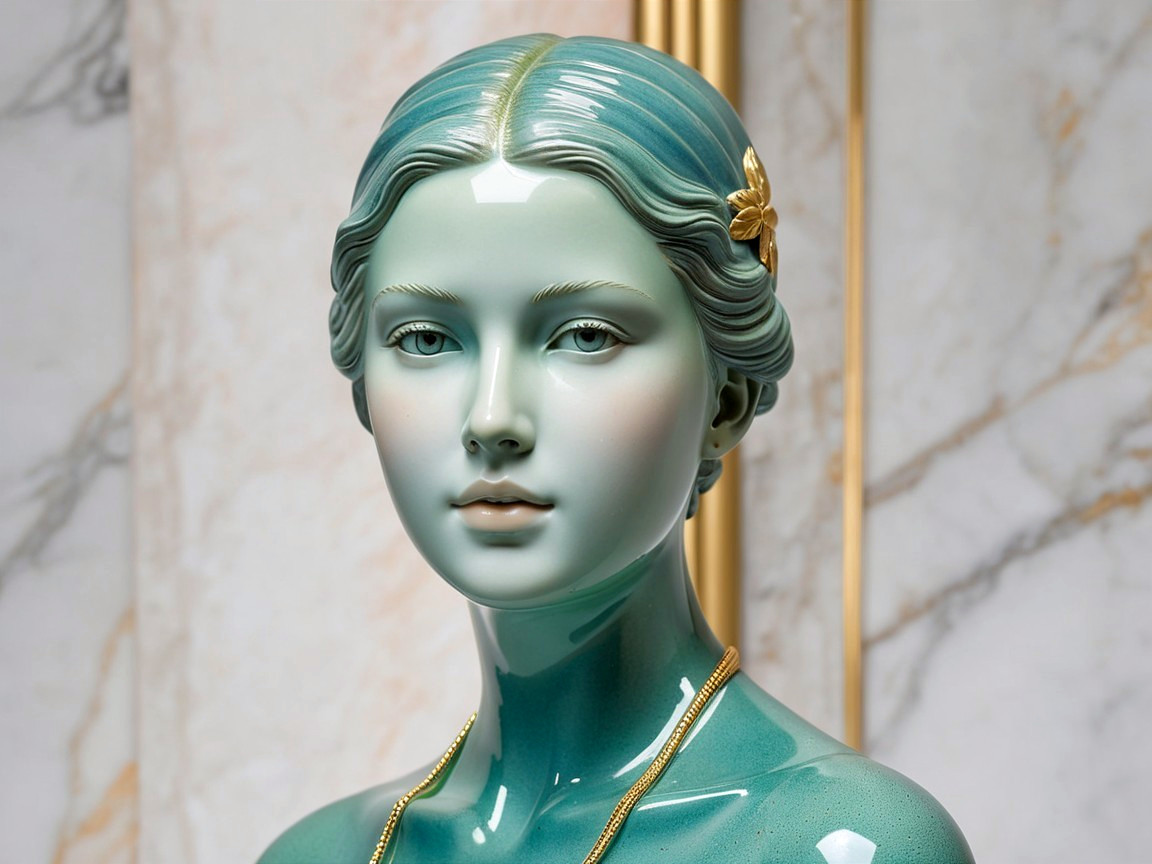 Ceramic Bust of a Woman with Turquoise Skin