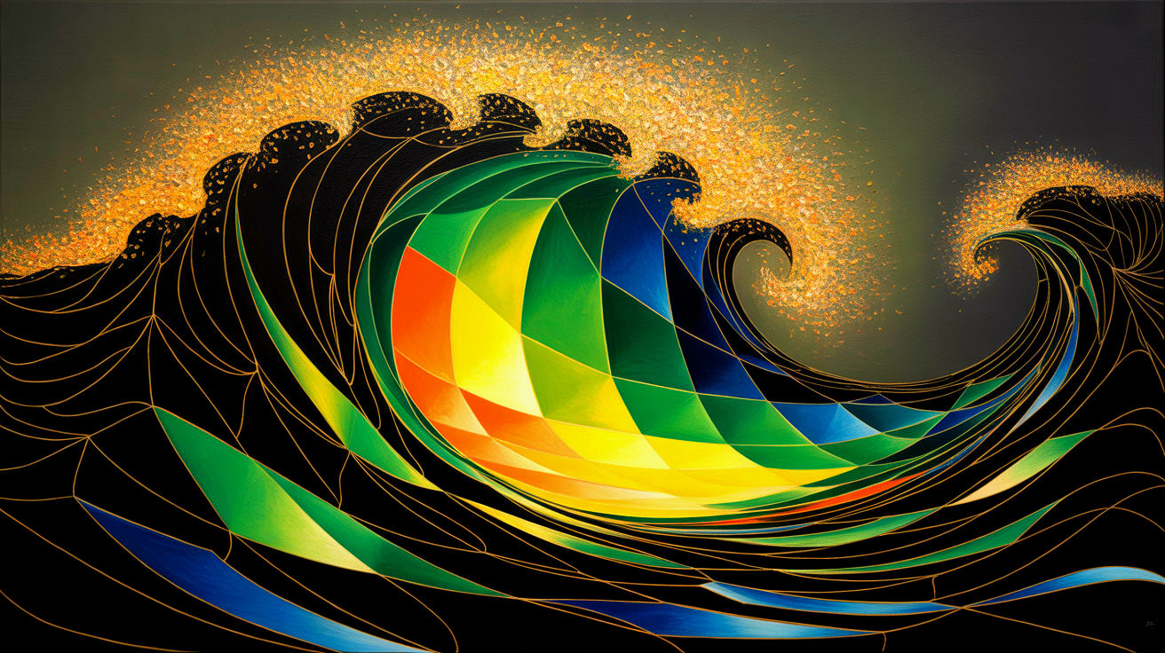 Abstract Wave Art with Geometric Shapes and Colors