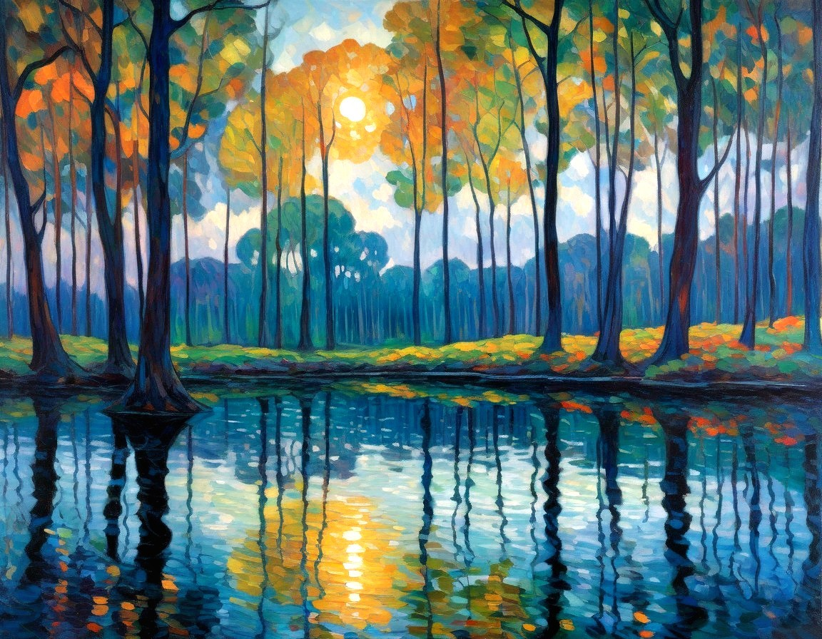 Autumn Landscape with Colorful Trees and Water Reflections