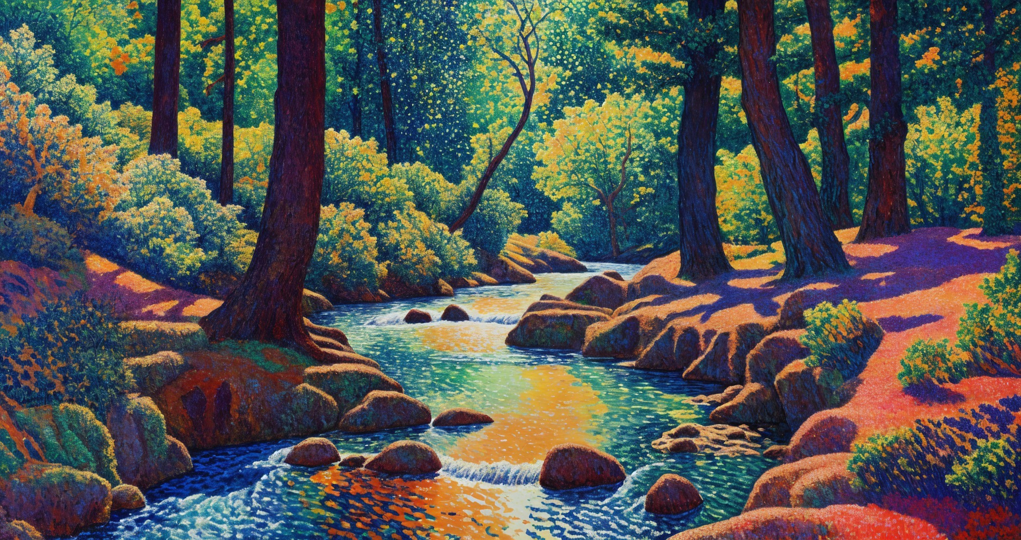 Vibrant Landscape of a Serene River in a Forest