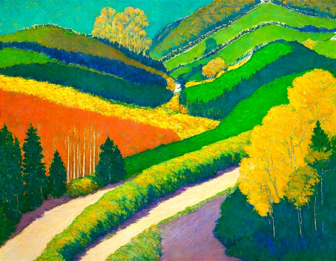 Vibrant Landscape with Rolling Hills and Autumn Foliage