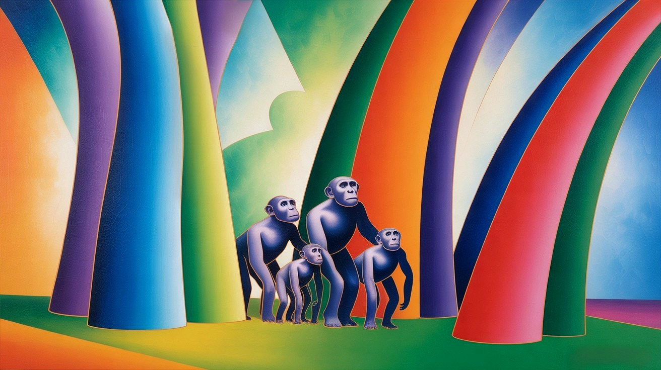 Stylized Monkeys Against Vibrant Abstract Background