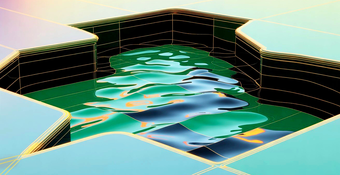Abstract Water in Geometric Landscape with Gradient Background